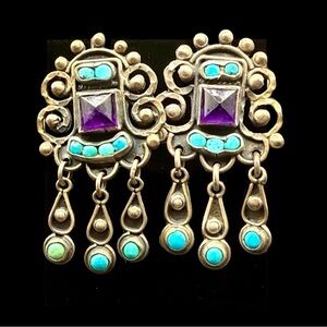 Vintage MATL MS-12 Ricardo Salas Sterling Silver Turquoise Dangle Earrings